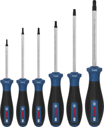 Set Obeng Bosch PRO TH 6 buah dengan gagang berkode warna.
